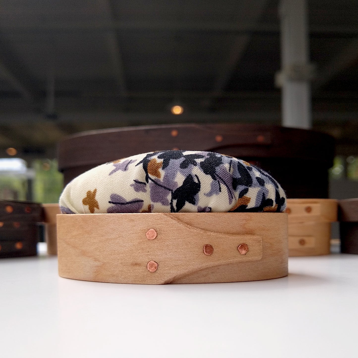 Shaker Box Pincushion - Blue Floral Pattern