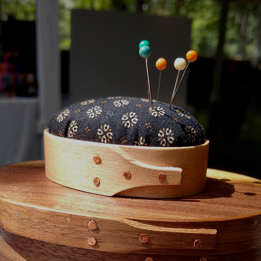 Shaker Box Pincushion - Black with Printed Pattern