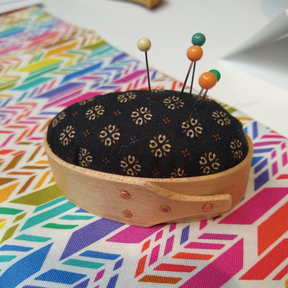 Shaker Box Pincushion - Black with Printed Pattern
