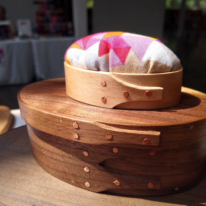 Shaker Box Pincushion - Pink Printed Pattern